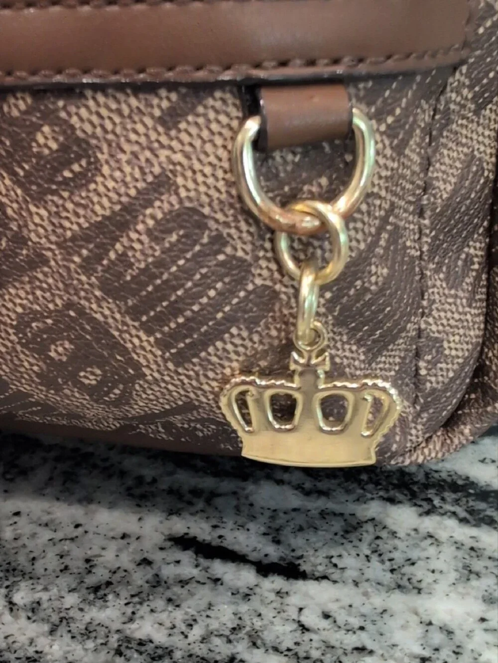Juicy Couture Brown Monogram Mini Backpack with Gold Accents
